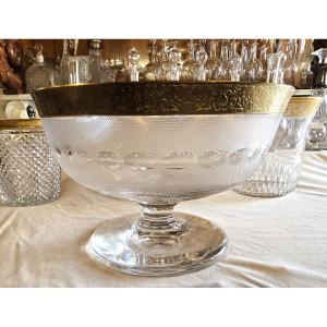 ancien et important centre table en cristal Moser décor Lady Hamlton 