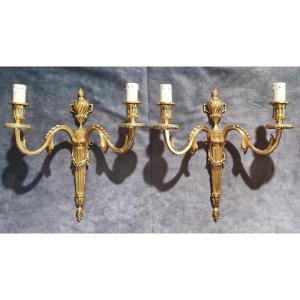 Antique Pair Of Bronze Wall Sconces, Louis XVI Style