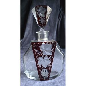 ancienne carafe à liqueur Art Déco en cristal de Bohème, Karl Palda vers 1930
