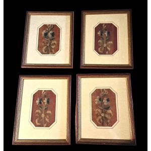  Quatre fragments de tapisserie Aubusson  encadrés XVIII ème siècle