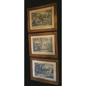 ensemble de trois lithographies XIX s le retour à Paris des cendres de Napoléon I er