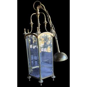Ancienne lanterne en cristal et bronze - vers 1960