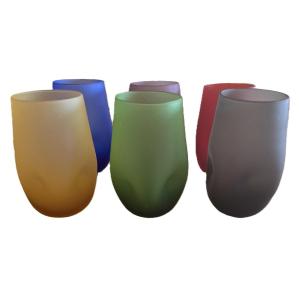 Ensemble de 6 verres colorés satinés attibués à Cenedese Murano, années 1980