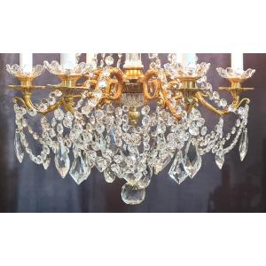 Ancien lustre en bronze et cristal XIX ème siècle style Louis XVI