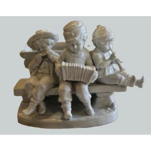 Antique White Capodimonte Porcelain Figurine Depicting A Group Of Children