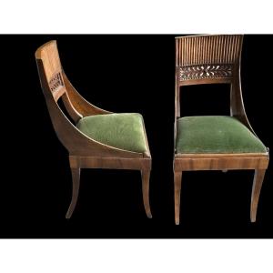 Pair Of Directoire‑style Chairs, Crafted In Italy Around The Mid‑20th Century