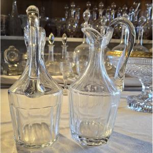 Pair Of Antique Saint‑louis Crystal Ewers  Pitchers