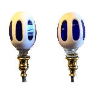 Pair Of Antique Bohemian Crystal Stair Finials