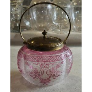 Ancien seau à biscuits en verre gravé – Baccarat, Art Nouveau