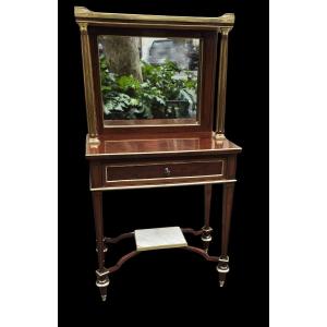 Louis XVI-style Bonheur-du-jour In Mahogany And Gilt Bronze, End 19th Century