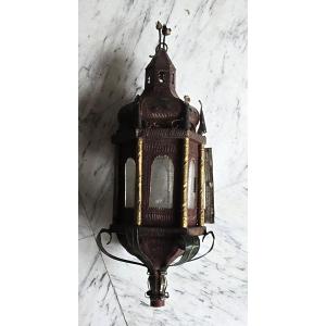 Lantern Or Torch In Painted And Gilded Iron, Italy, Late 19th Century