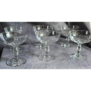 Set Of 6 Cut Crystal Champagne Coupes, Late 19th Century.
