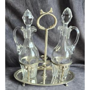 ancien serviteur de table huiler vinaigrier en cristal et argent massif style Empire