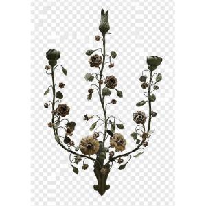 Large Antique Polychrome Wrought Iron Wall Sconce, Florence, Around The Mid‑20th Century