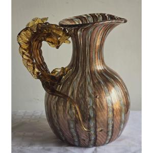 Aiguière  en verre soufflé aventuriné, Murano, Salviati XXe siècle
