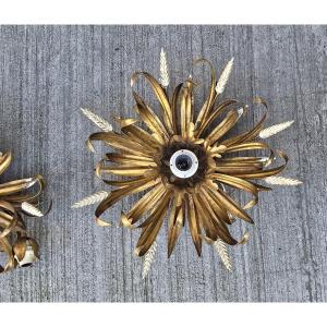 Single-light Ceiling Fixture By Banci, Made Of Gilded Iron, Circa 1970, Hollywood Regency Style