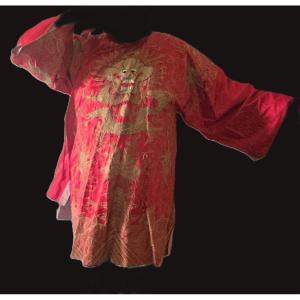 Antique Chinese Silk Theatrical Costume With Dragon Motifs—early 1900s