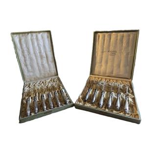 Antique Fish Cutlery Set In Silver And Steel