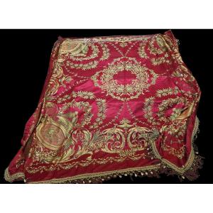 Antique Double Bedspread Made Of San Leucio Silk Damask