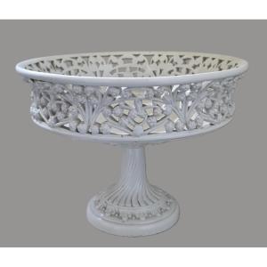 Ancienne coupe sur pied en faïence ajourée Italie, marque G.M.N., vers 1950–1970