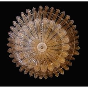 Ancien grand plafonnier verre soufflé Murano Barovier vers 1980