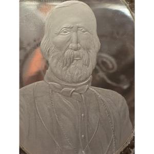 Ancien Verre en cristal de Bohême, avec portrait de Giuseppe Garibaldi gravé, vers 1880