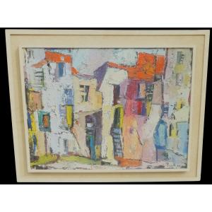 Oil Painting, Abstract Landscape By Marcella Fratelli, 1962, Framed, 95 X 75.5 Cm