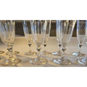Set Of Twelve Antique Crystal Flutes—early 1900s