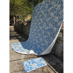 Large Drapery Set And Substantial Length Of Toile De Jouy Fabric, Ifta Cluny
