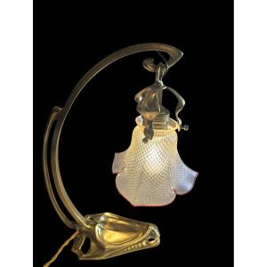 Liberty-style Table Lamp And Wall Sconce In Brass And Glass, Circa 1920