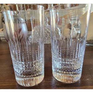 Paire de verres en cristal Baccarat , modèle Nancy, format haut pour long drink