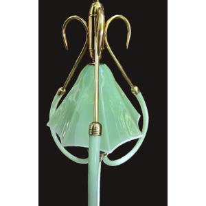Lustre en opaline et monture en laiton – Italie, vers 1955–1965