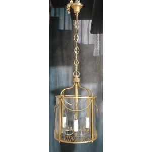 Ancienne lanterne en laiton et cristal courbé, Italie vers 1950-1960