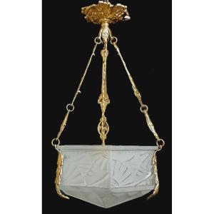 Suspension Lustre Art Decò signé Degué, France vers 1925