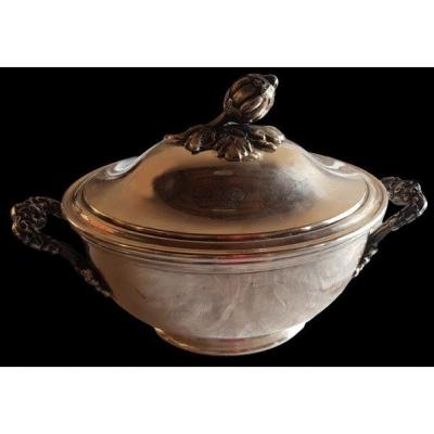 Beautiful XIX Soup Tureen In Silver Metal With Princely Crown