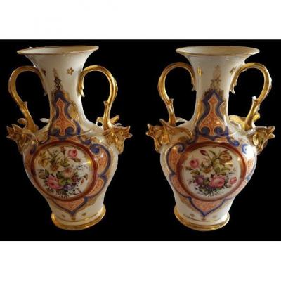 Paire De Vases Louis Philippe En Porcelaine  H 32 Cm