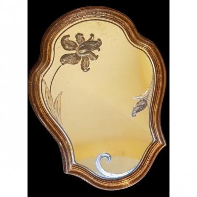 Mirror Wall Mirror Engraved Art Nouveau Style Golden Wood Frame 50x72 Cm