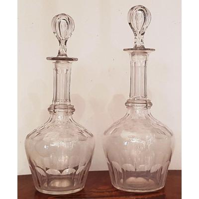 Pair Of Old Cut Crystal Bottles