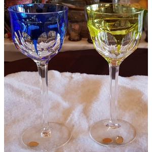 Pair Of Moser Colored Crystal Chalice Glasses Cm 19,, 5 H