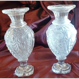 Paire De Vases En Cristal Le Creusot Fin XIX S Haut 26 Cm