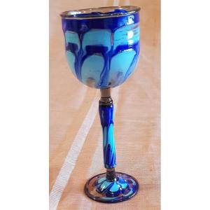 Small Liqueur Glass In Turquoise Blue Variegated Glass