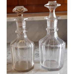 Paire De Carafes bouteilles anciennes  XIX S En Cristal Taillé H 21 Cm