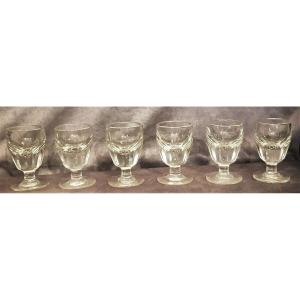 Serie 6 Anciens Verres Du Patron De Bistrot à Facettes H 11,5 Cm