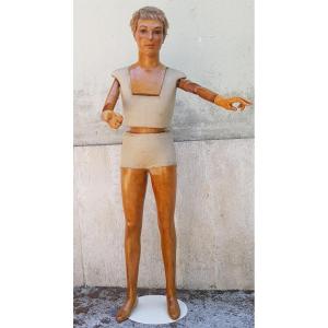 Old Articulated Wooden Art Mannequin Pierre Imans Paris H 170 Cm