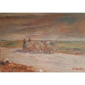 Oil On Canvas Symbolist Landscape Signed Emilio Comba