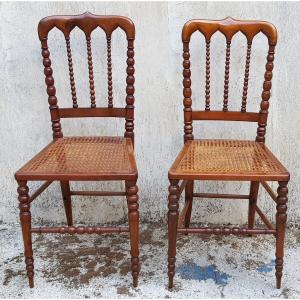 Pair Of Old Chiavarine Chairs In Turned Cherry Wood