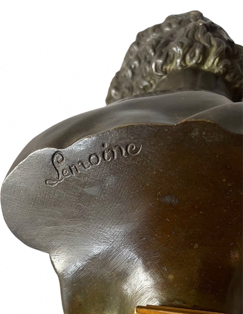 Charles Lemoine (1839 - ?). Buste En Bronze Patiné Représentant Aristide. Vers 1870. -photo-3