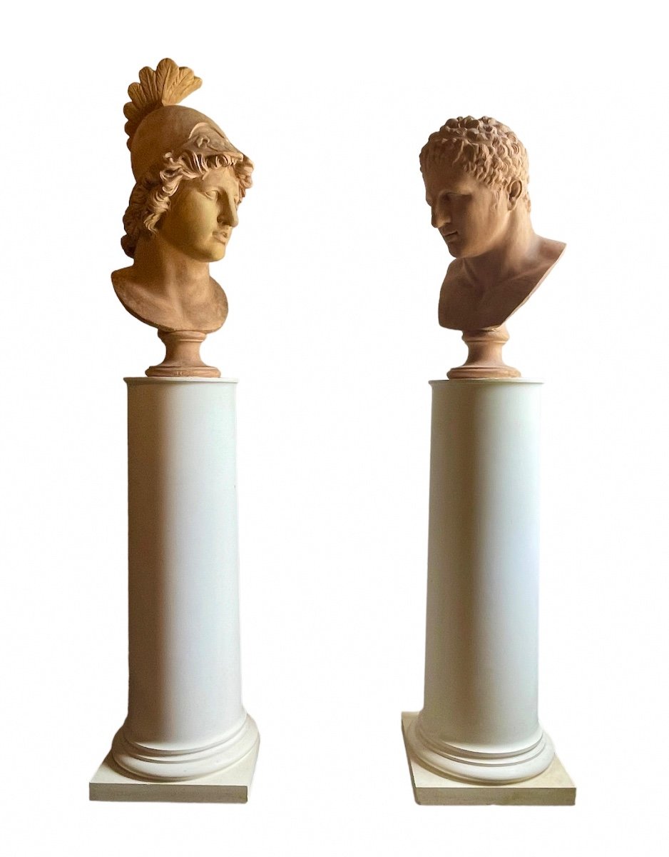 Two Monumental Patinated Plaster-cast Busts Of Alexander The Great And A Marathoner.-photo-2