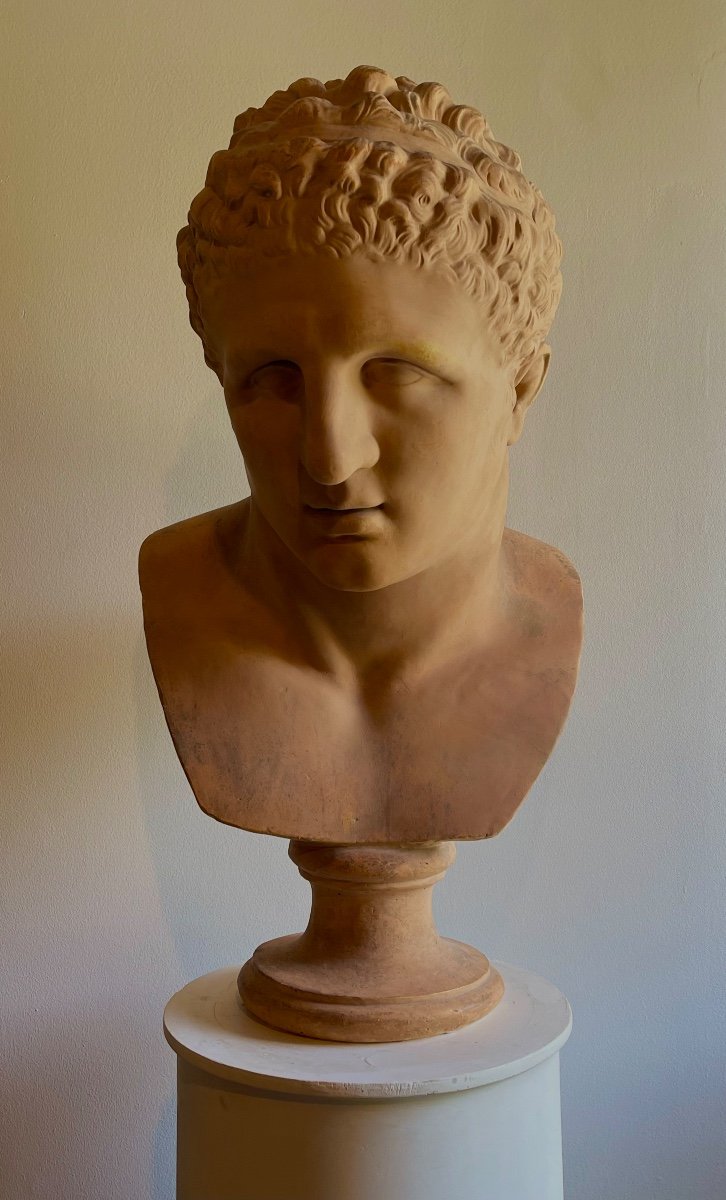 Two Monumental Patinated Plaster-cast Busts Of Alexander The Great And A Marathoner.-photo-2