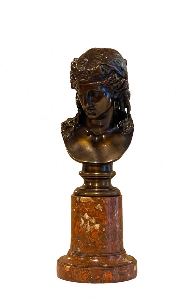 Buste En Bronze Patiné Représentant Un Personnage D’après L’antique. Vers 1860. -photo-2